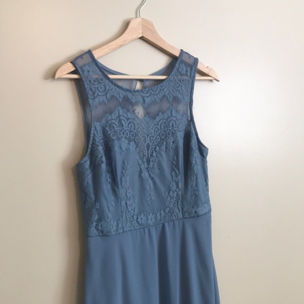 Lulu’s Maxi Dusty Blue Lace Dress